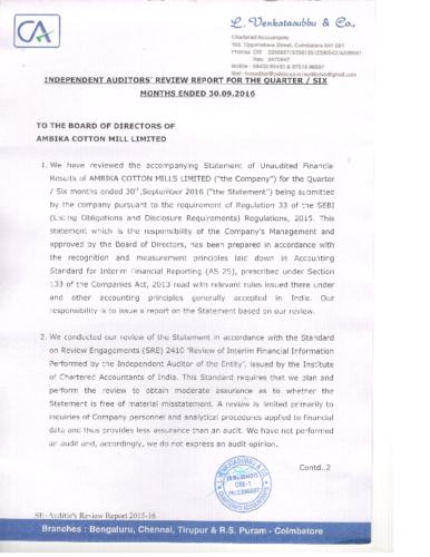 Auditors Repot Q2 FY16-17