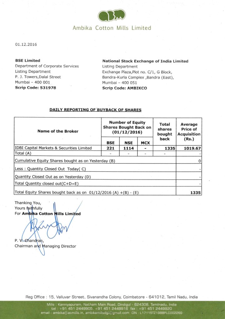 Buyback daily report 01.12.2016
