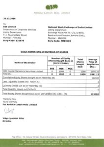 Buyback of Shares – Daily Report 20.12.2016