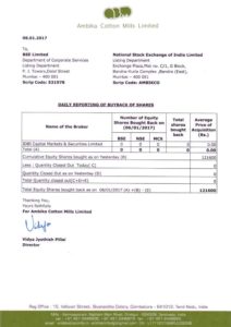 Buyback of Shares – Daily Report 06.01.2017