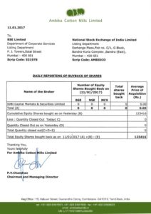Buyback of Shares – Daily Report 11.01.2017