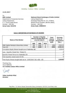 Buyback of Shares – Daily Report 12.01.2017