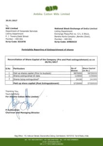 Buyback of Shares – Fortnight Report (as on 20.01.2017)