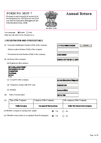 MGT-7 Annual Return 2018-19