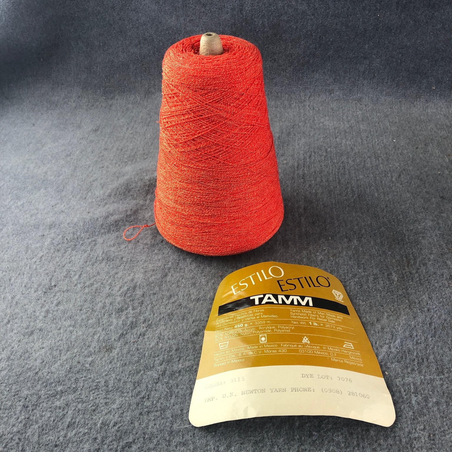ESTILO TAMM Yarn Cone 450g 3300m Orange Acrylic Nylon Made in Mexico