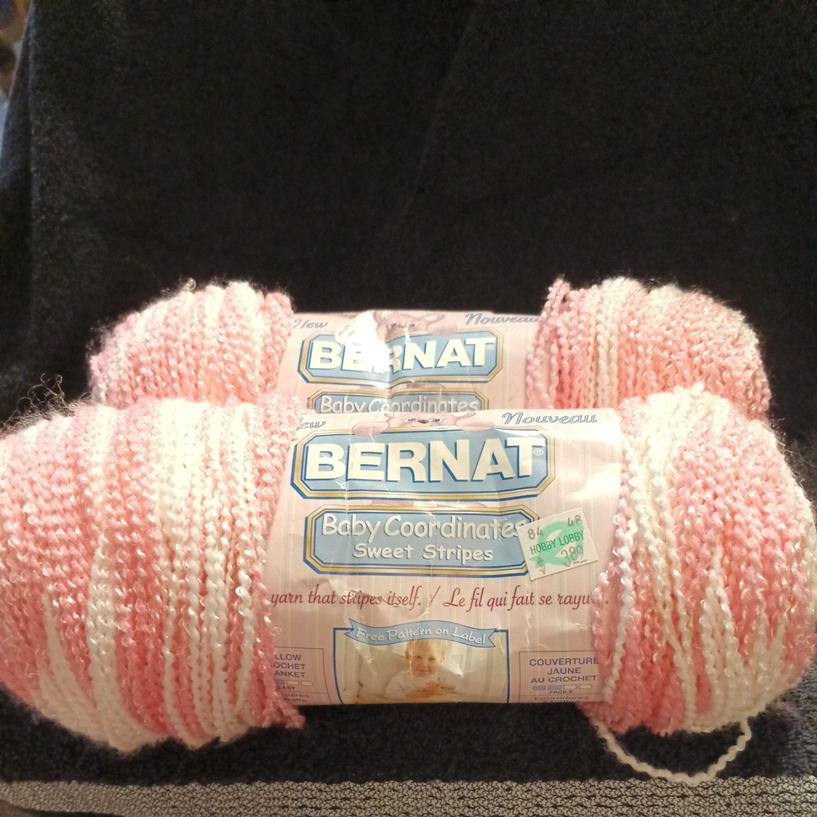 Bernat Baby Coordinates Sweet Stripes Yarn~Strawberry Stripes ~ 5.25 oz Lot of 2
