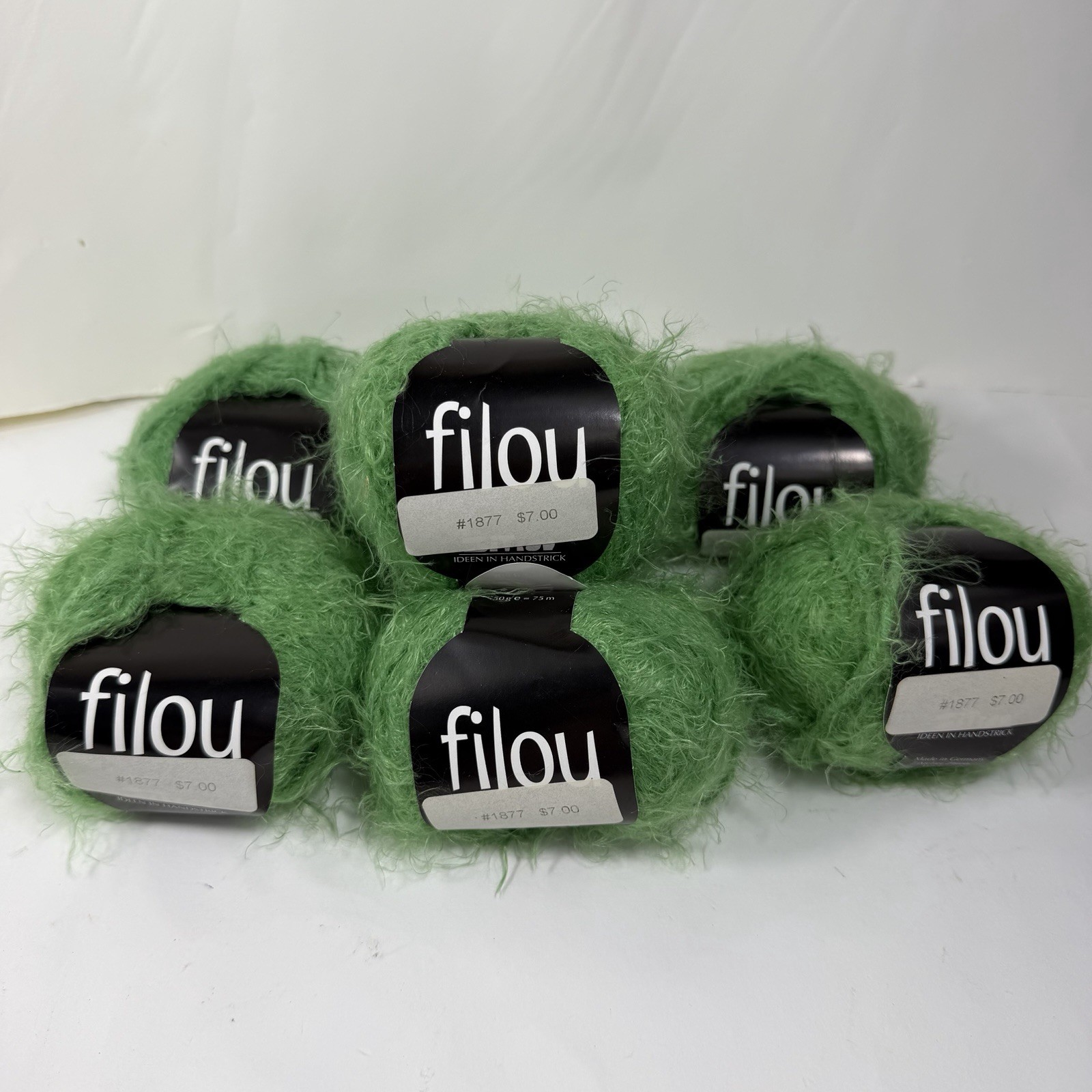 Filou #1877 Color 115 Lime Green Eyelash Yarn 7 Skeins Wool Nylon Acrylic
