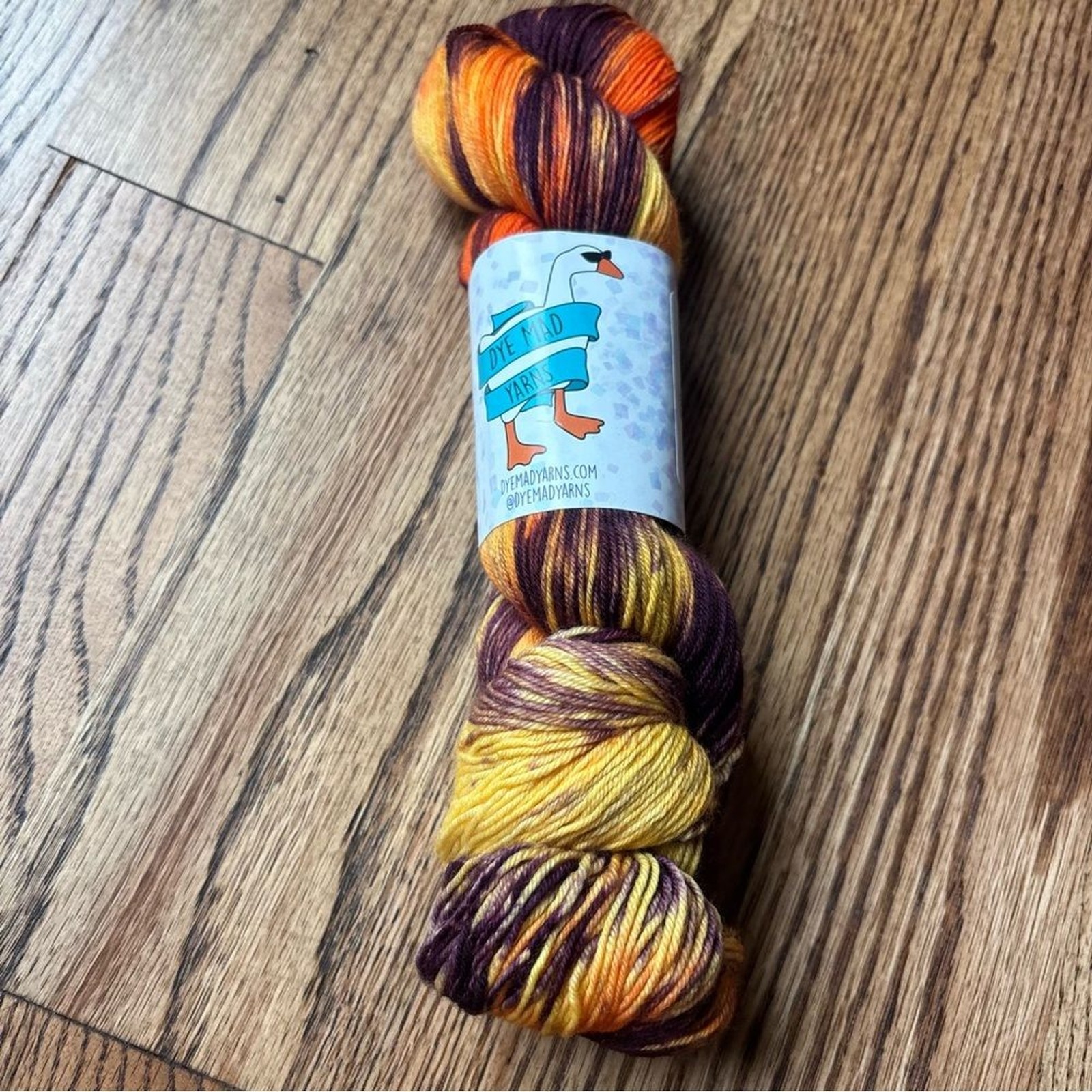 Dye Mad Yarns Skein Wool Nylon Fingering Gold Purple Hand Dyed Indie Autumnal