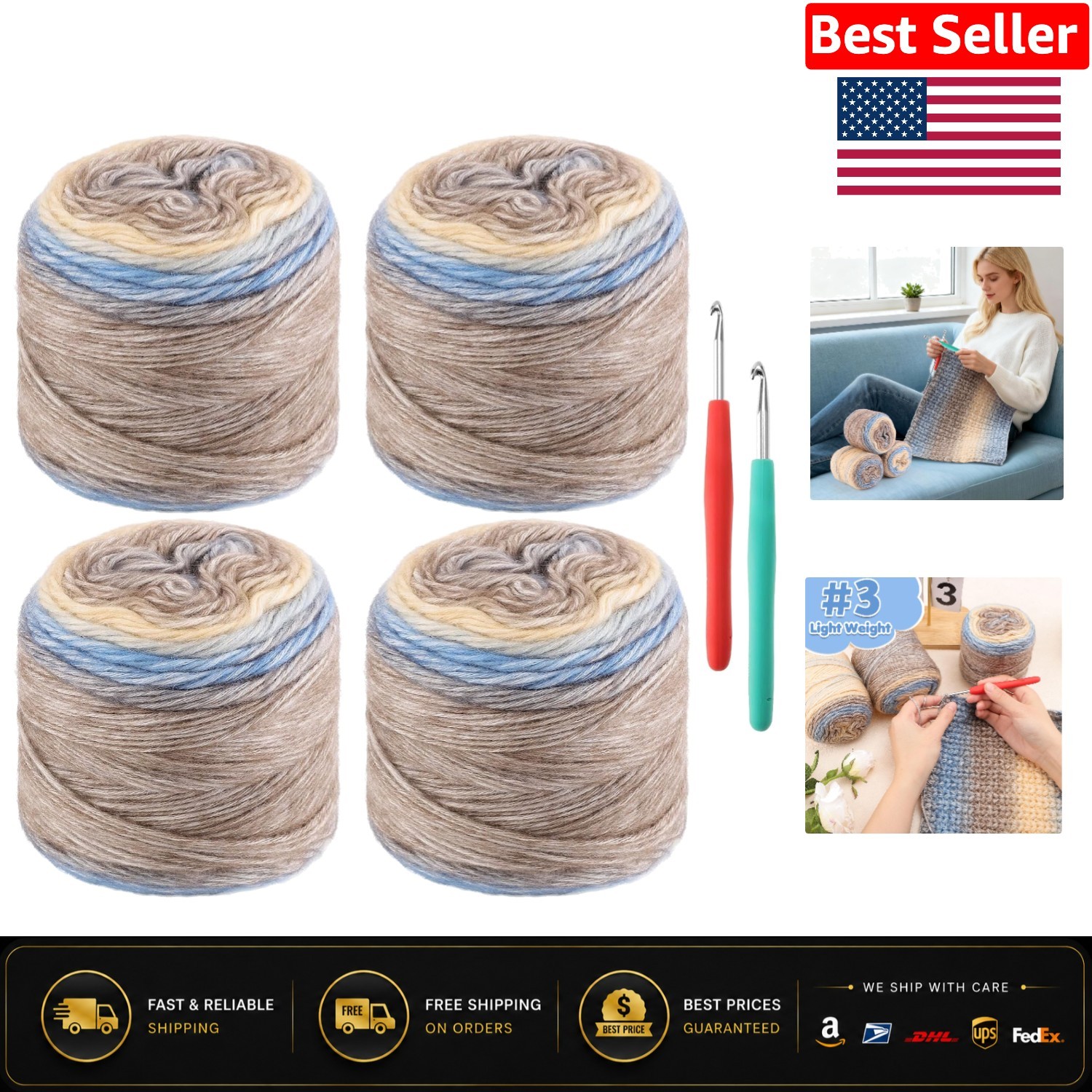 Fairyland Gradient Cake Yarn – 4 Skeins Soft Cotton Blend for Crochet Projects