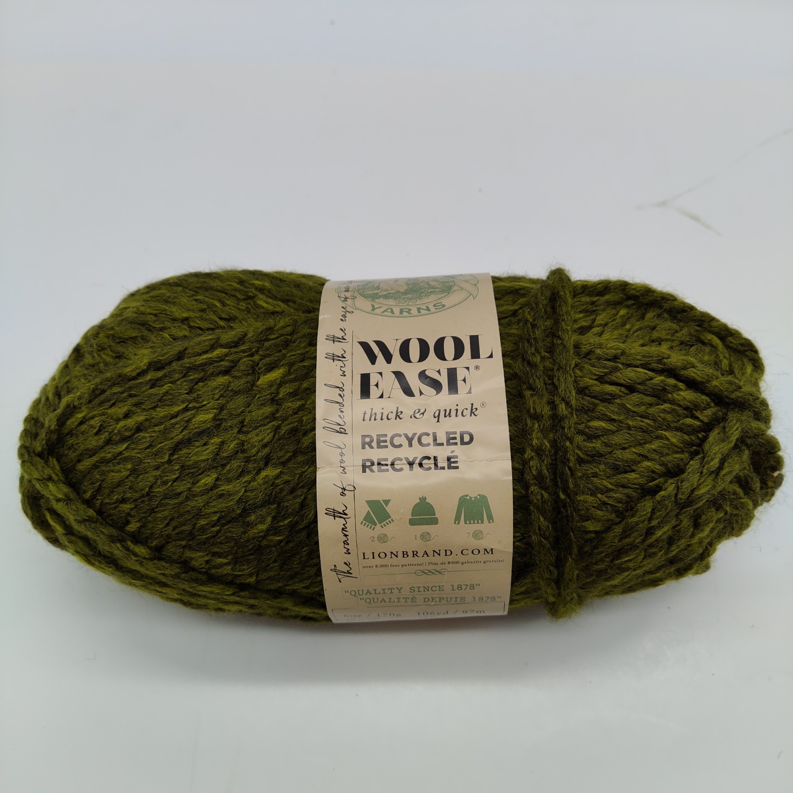 Lion Brand Wool-Ease Thick&Quick Recycled Yarn Olive 6oz/170g 106yds Bulky #6