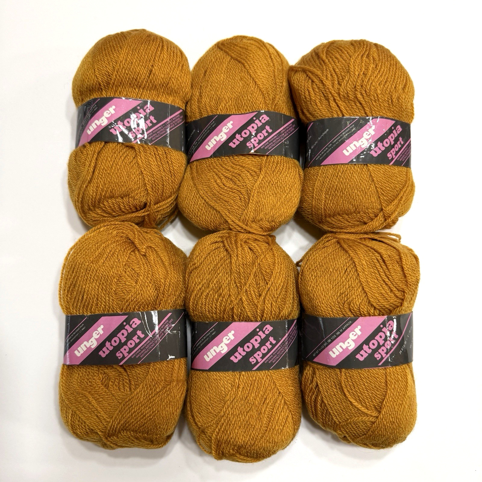 Vintage Unger Utopia Sport Yarn Fine Weight 100% Acrylic AA-2235 Gold Lot of 6