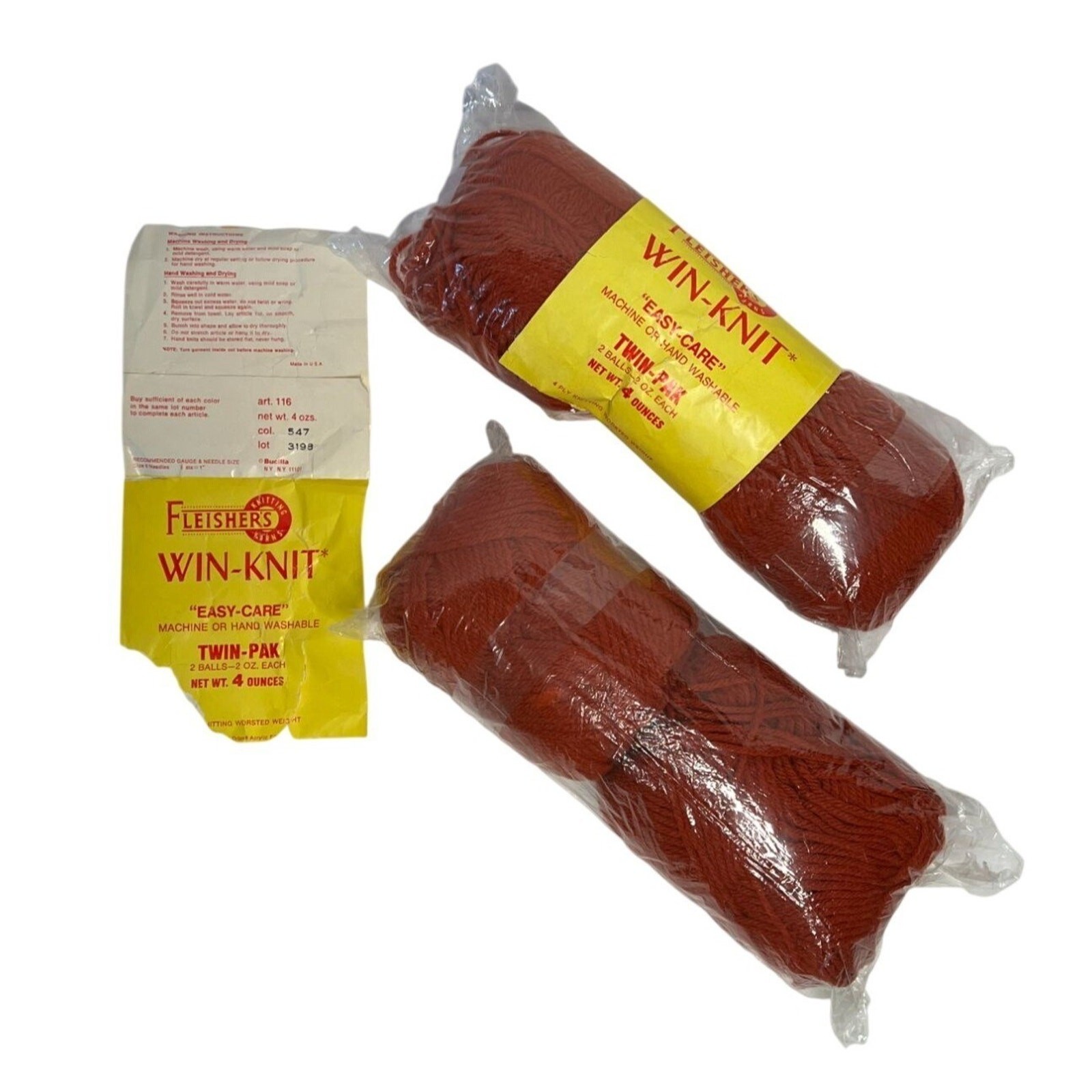 Vintage Fleishers Win-Knit Twin-Pak Yarn Red Easy-Care Machine Wash – Lot of 2