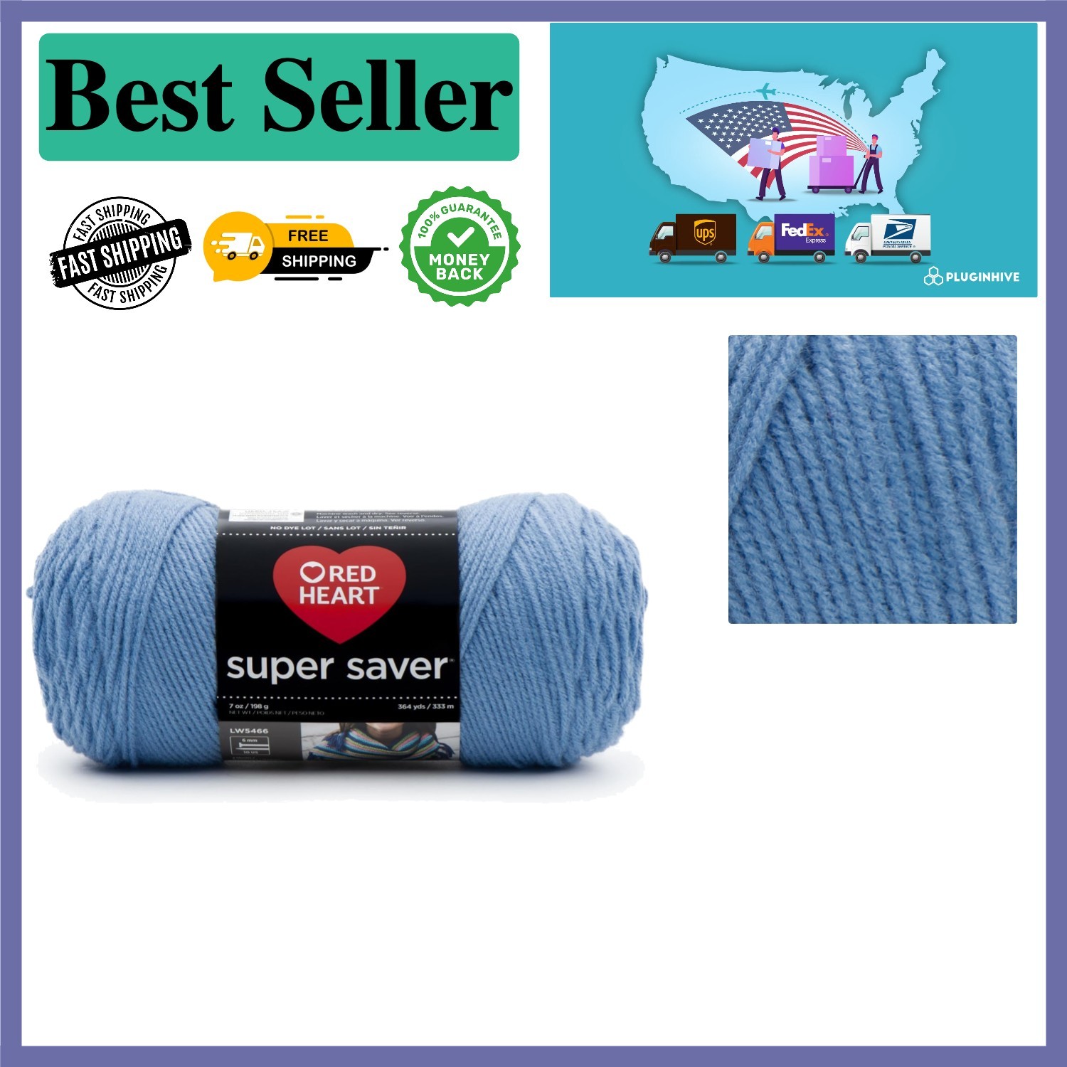 Red Heart Super Saver Yarn – 100% Acrylic in Elegant Light Periwinkle, 364 Yards
