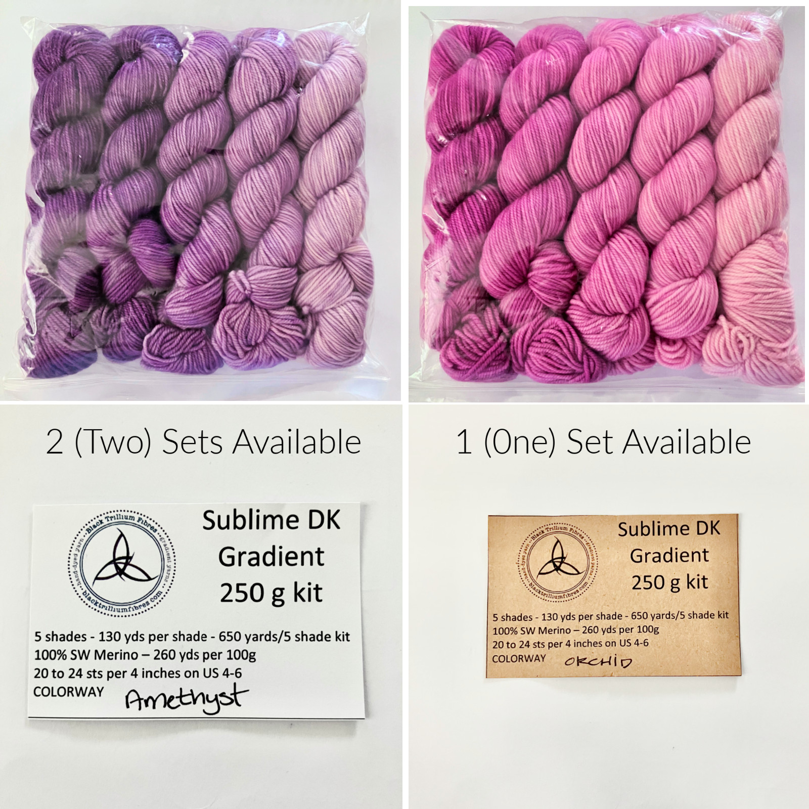 Black Trillium Fibres Sublime DK Gradient (5 Hanks Each) 250 gm Kit, SW Merino