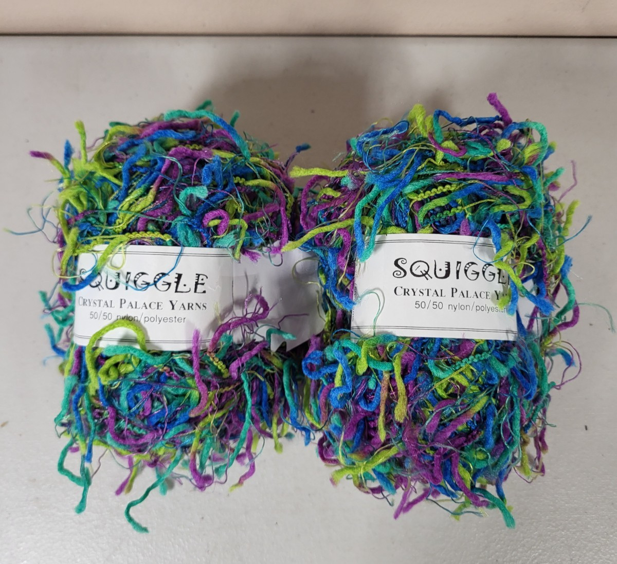 Crystal Palace Yarn Squiggle 2 Skeins 50g #9289 Nylon Polyester Blue Green