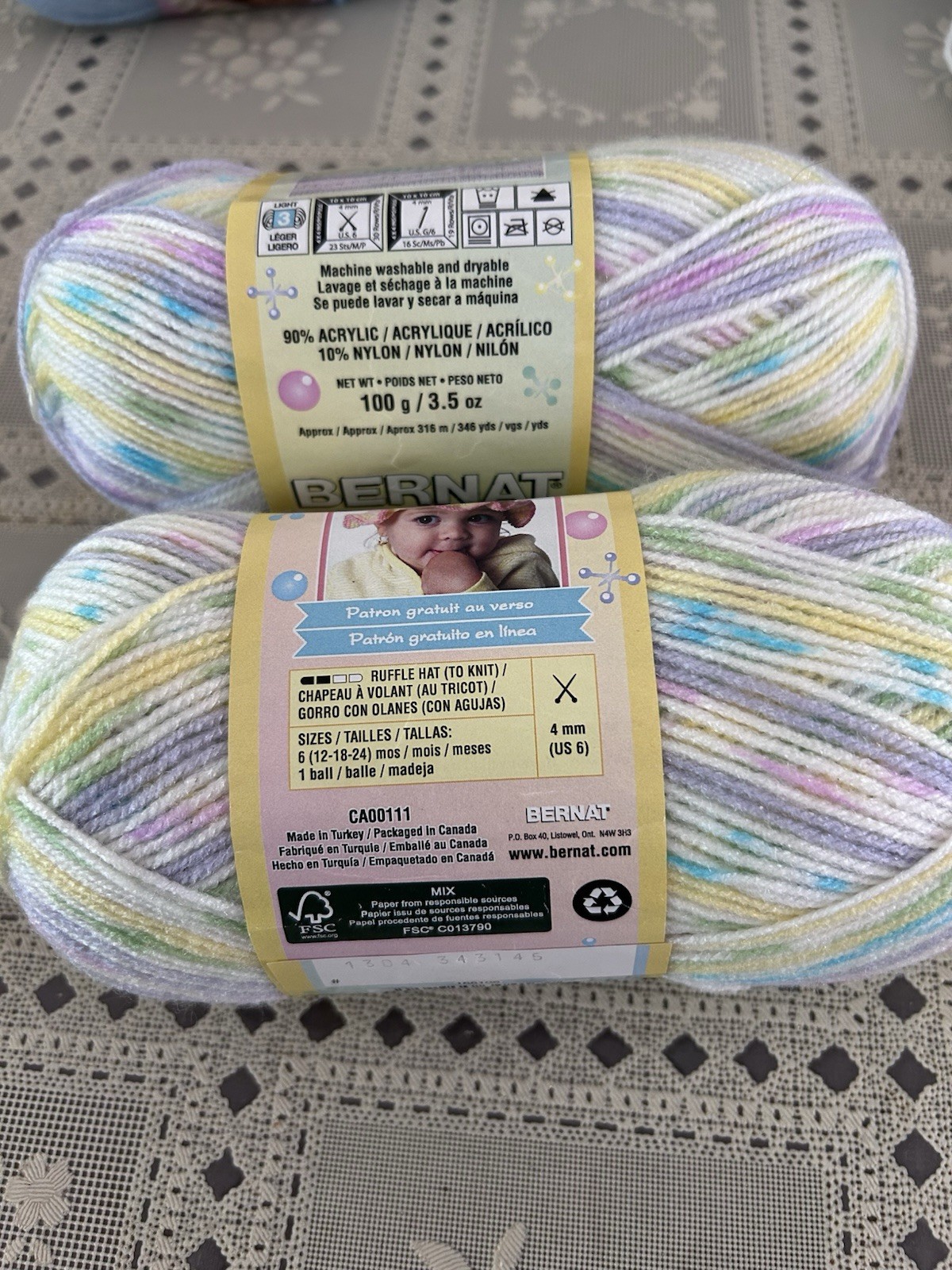 Bernat Baby Jacquards Florals 3.5 Oz Lot Of 2 Skeins Multicolor