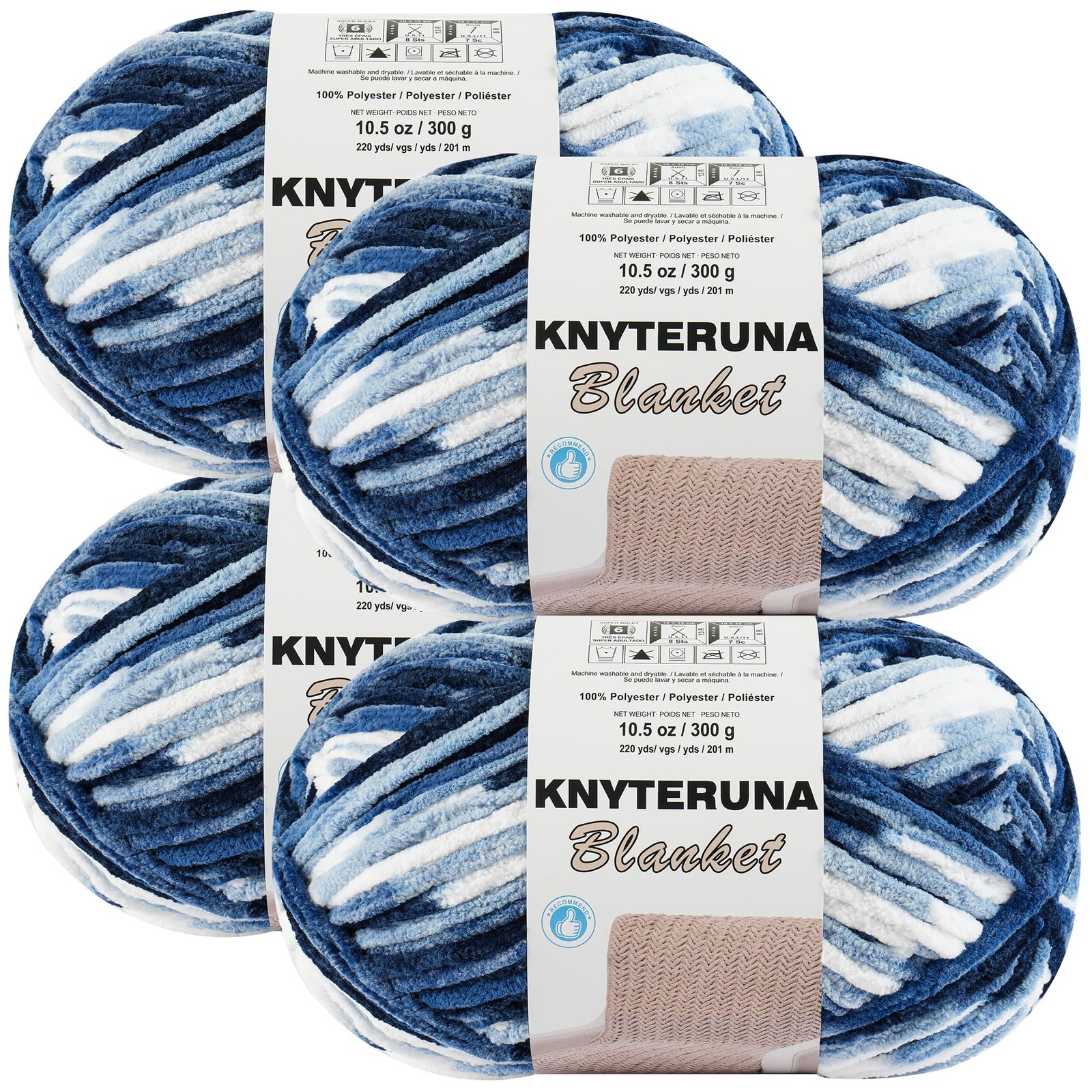 Knyteruna #6 Super Bulky Blanket Yarn for Crocheting – 4 Skeins(Each 10.5oz/3…