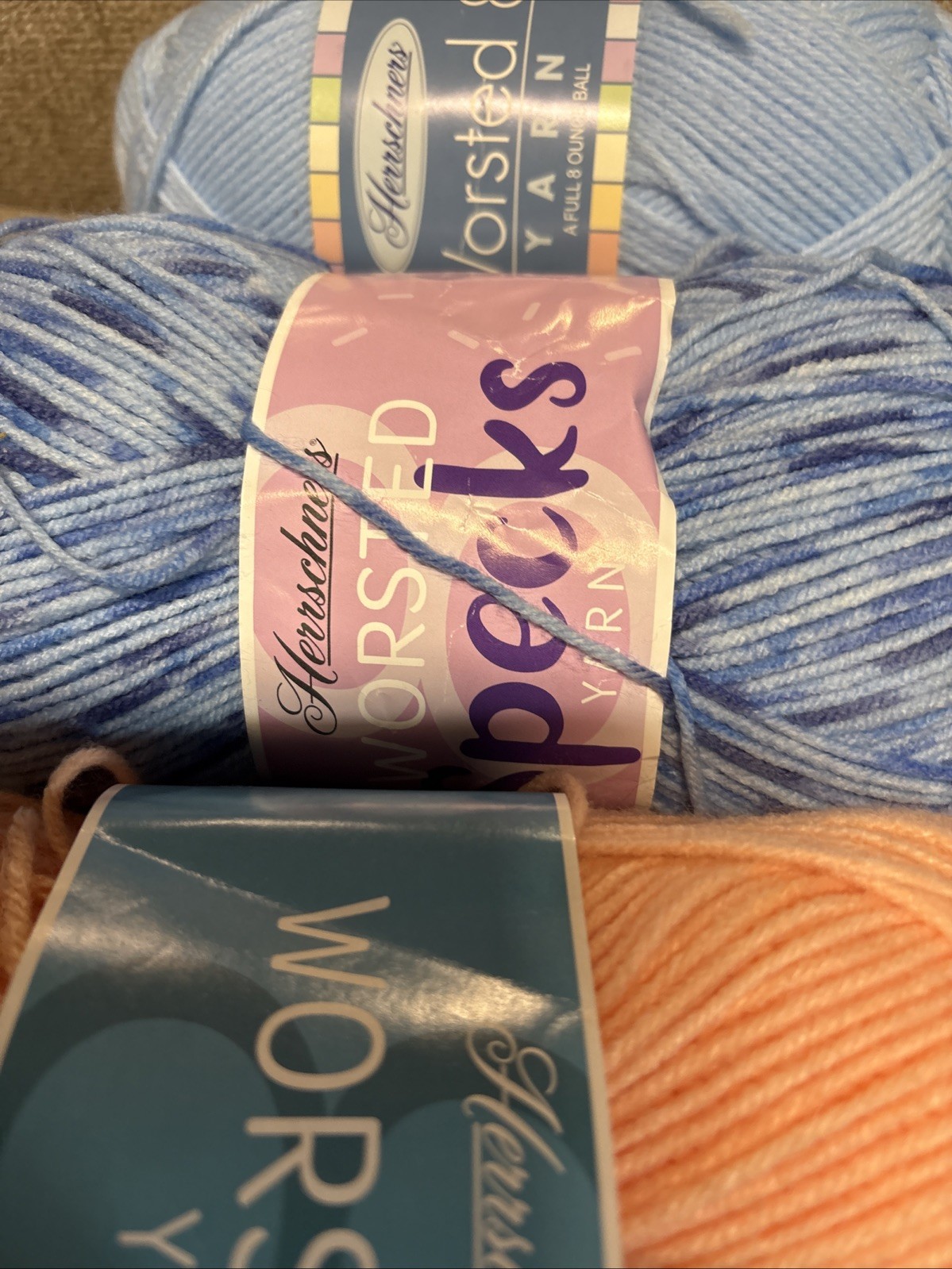 Lot 4 Skeins Herrschners Worsted Yarn 3 New, 1 Used White Peachy Raindrops Blue