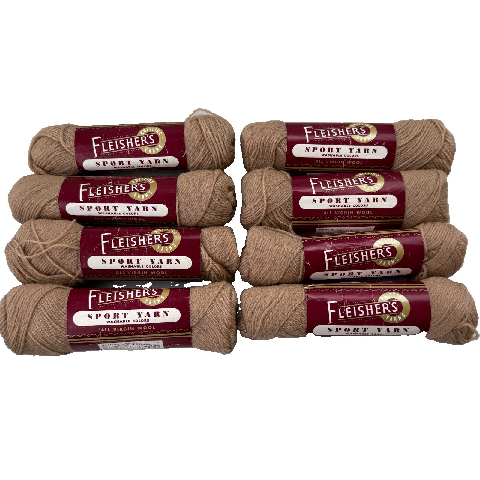 Lot Of 8 Fleisher’s Sport Yarn 100% Virgin Wool Knitting Crochet Made In USA VTG
