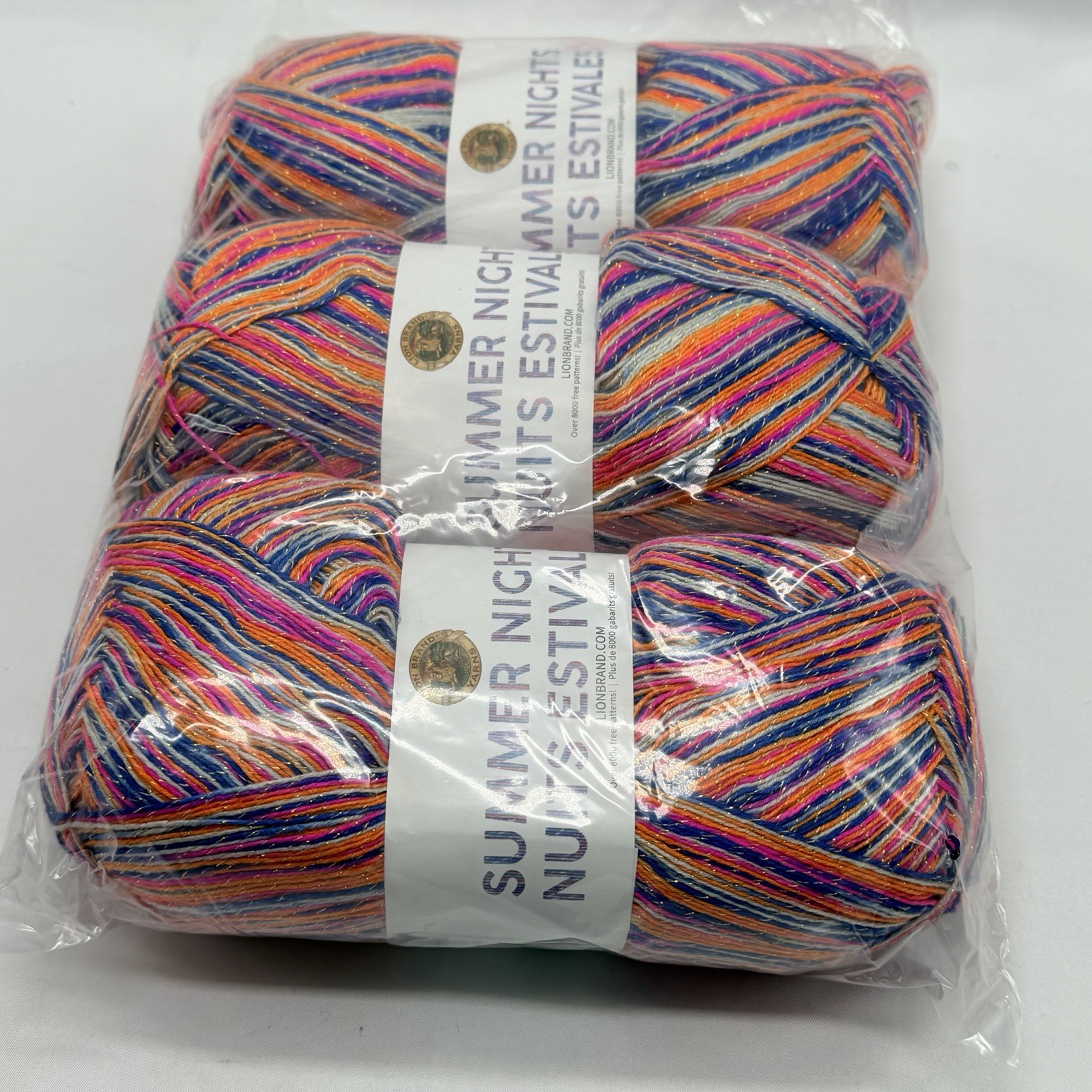 Lion Brand Summer Nights Yarn Paradise 3 Skein Lot Sparkle Acrylic Blend Y7
