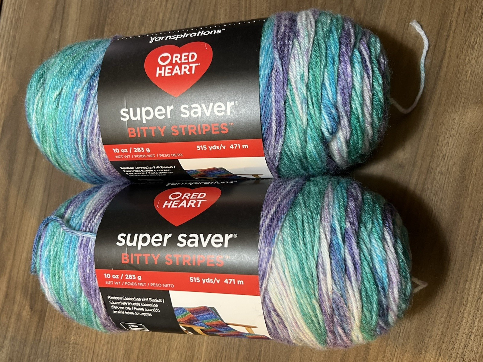 Red Heart Super Saver BITTY STRIPES Yarn MERMAID Acrylic 10oz 515yds ea.Set of 2