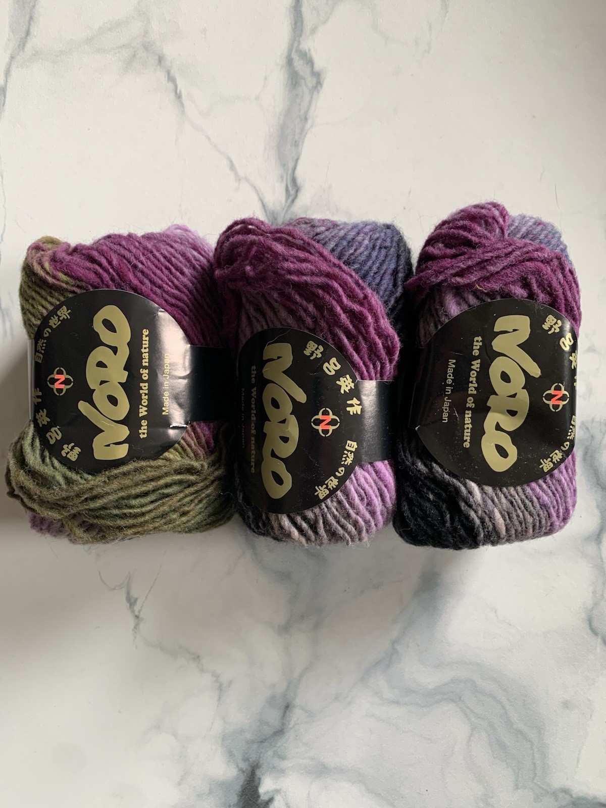 Noro Kureyon Self-Striping Wool Worsted Yarn Lot 3 Skeins Green Purple