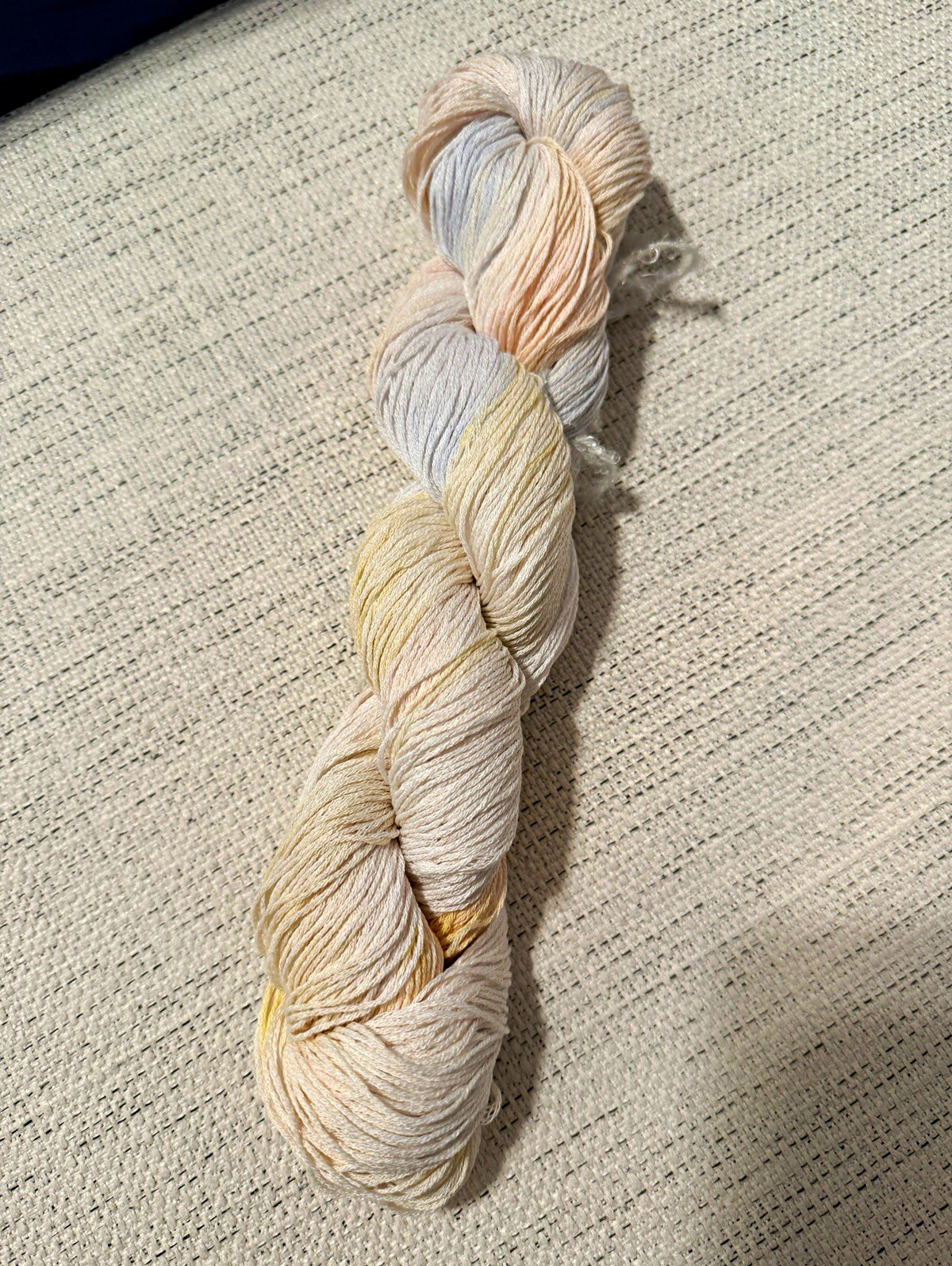 Hand Dyed Linen Summer Yarn Hank Cream Beige Peach Light Blue 100g