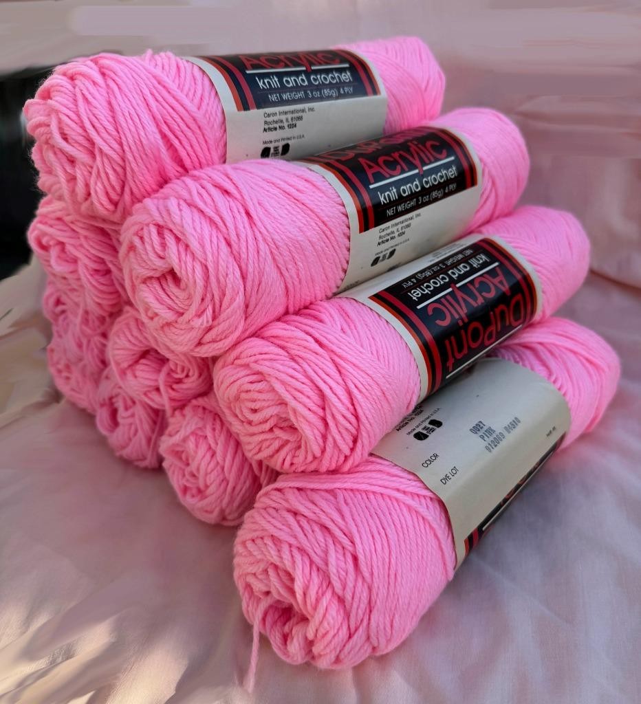 10 Caron Yarn Pink 100% DuPont Acrylic Vintage 4-ply Same Dye Lot USA 3oz Skeins