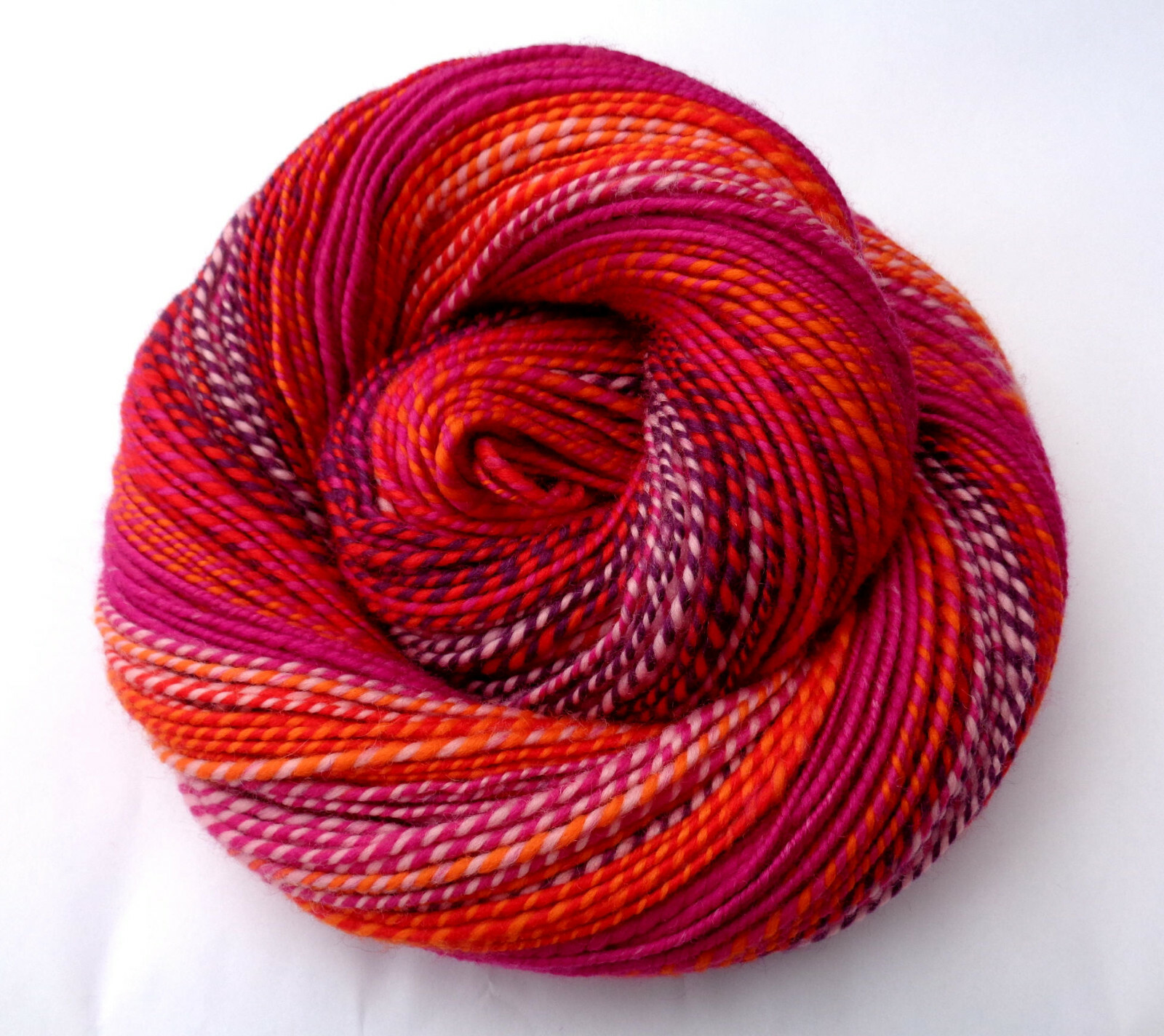 222yds Jeschute handspun self striping merino yarn light worsted dk pink orange