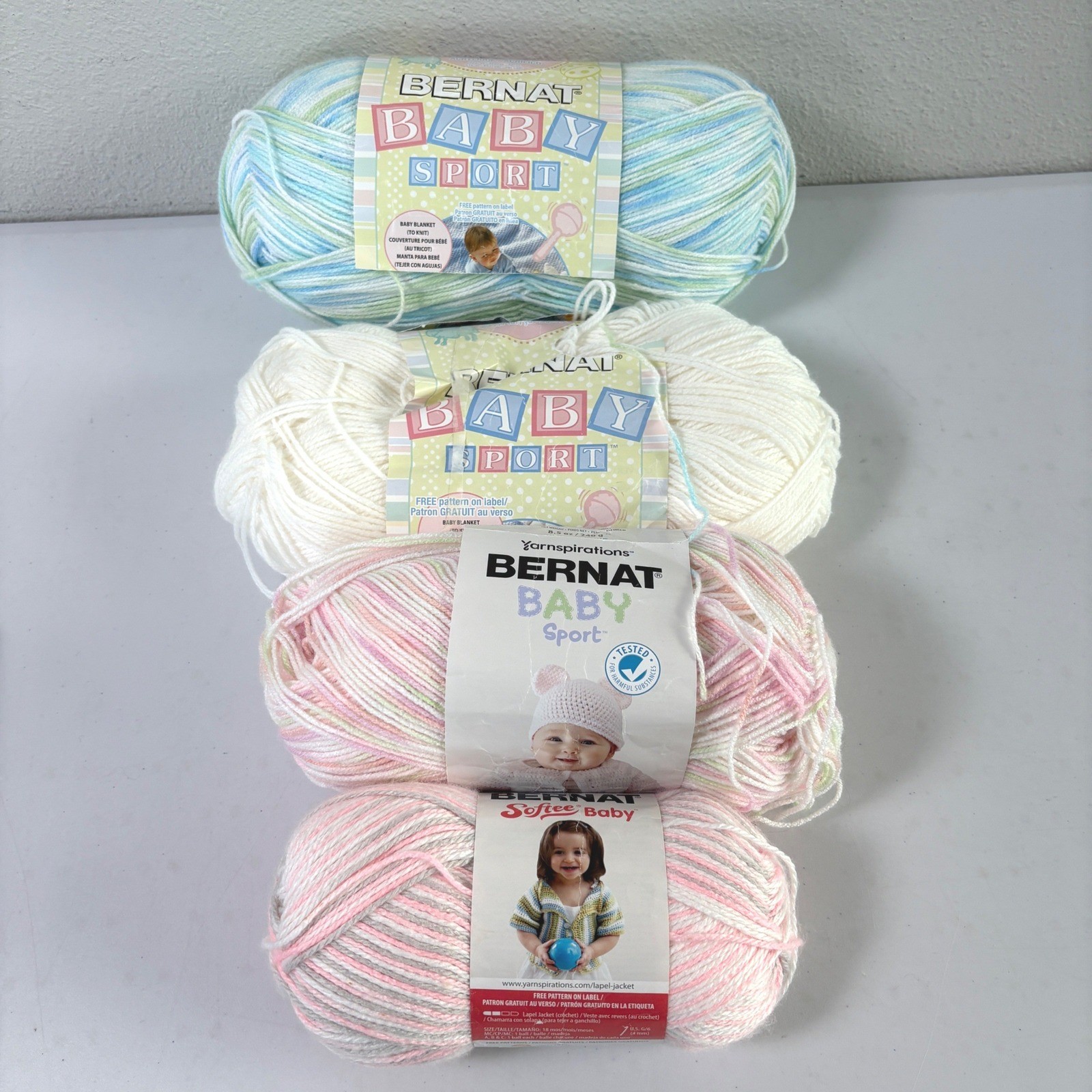 Bernat Baby Sport & Softee Yarn Lot 4 Skeins Multicolor Acrylic Knitting Crochet