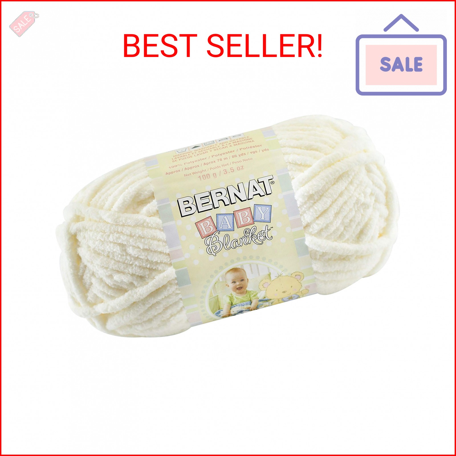 Bernat Baby Blanket Yarn, 3.5 oz, Gauge 6 Super Bulky, Vanilla