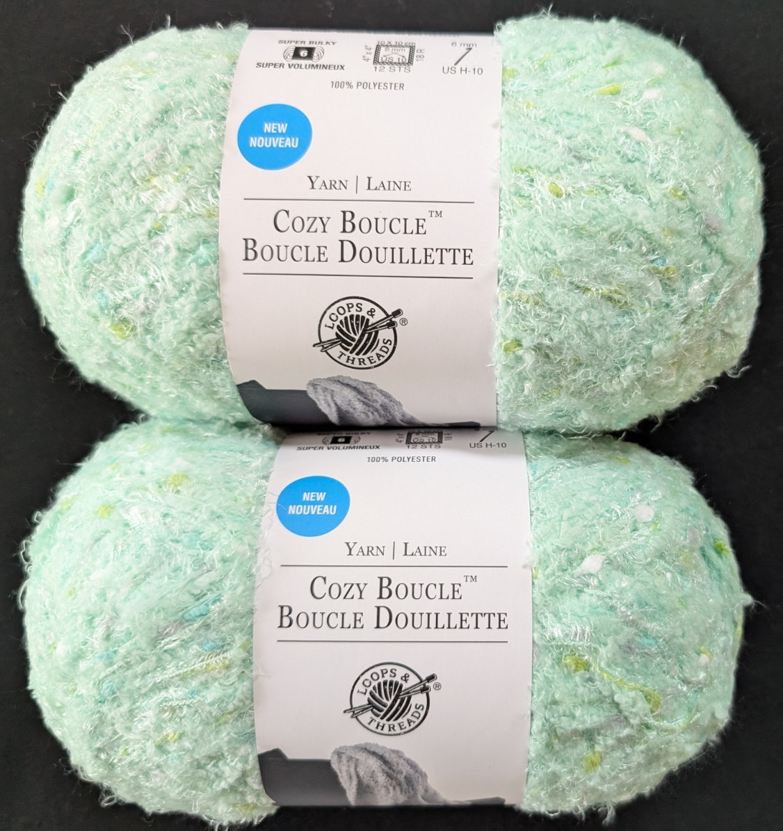 Loop & Threads Cozy Boucle Yarn #14 Spearmint 2 skeins Polyester pastel green