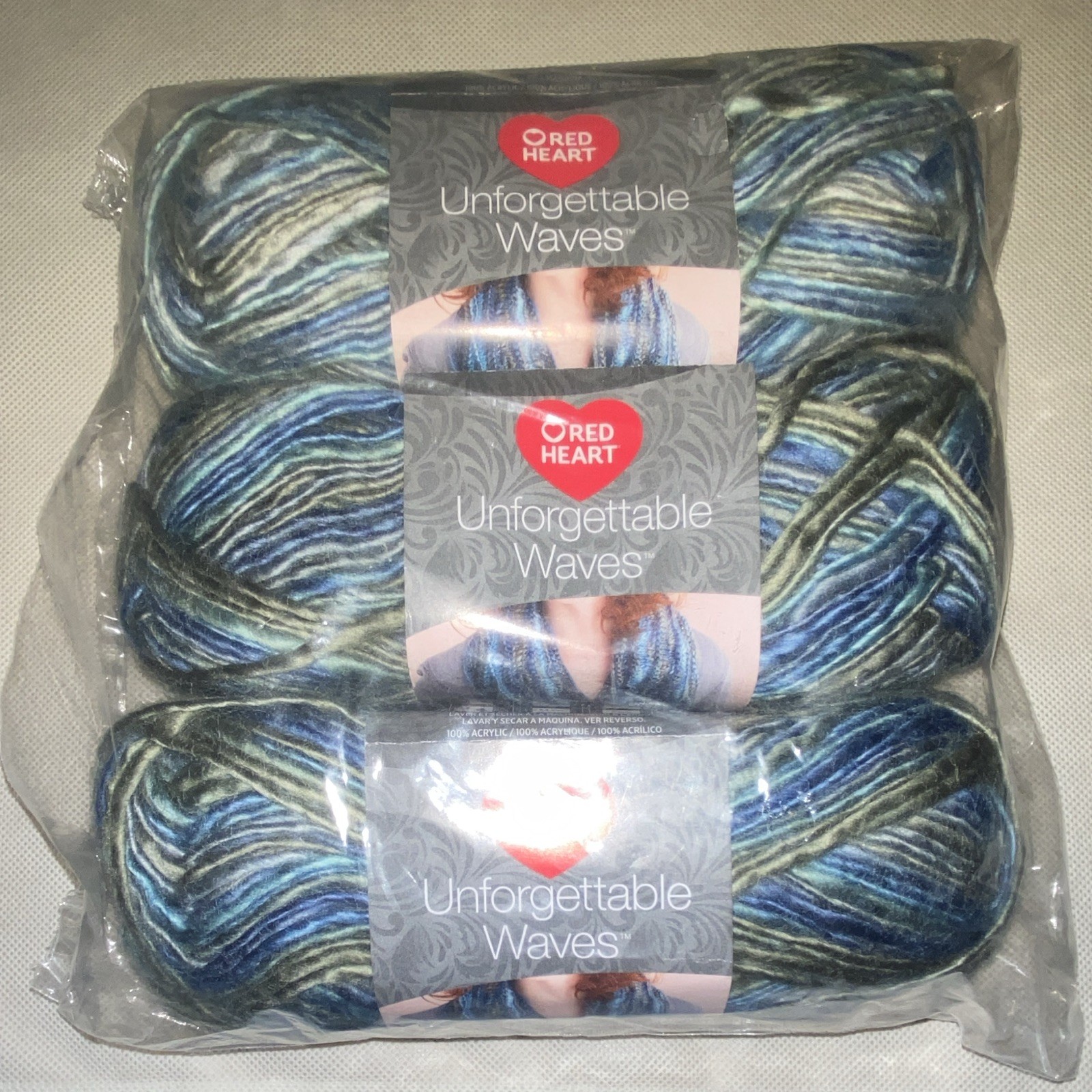 Red Heart Unforgettable Waves Lakehouse Acrylic Worsted Yarn Lot of 3