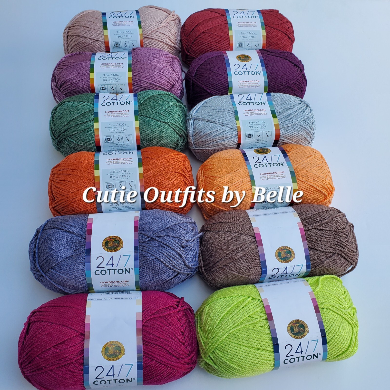 Cotton Yarn, 24/7 Lion Brand Mercerized Cotton Yarn, Choose Color