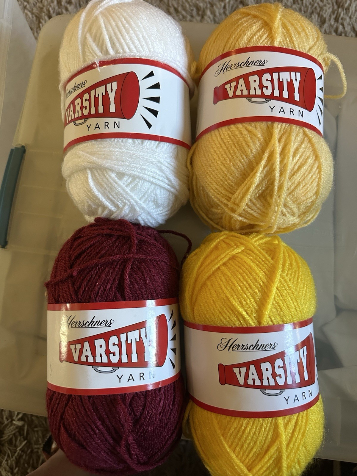 Herrschners Varsity Acrylic Yarn Lot of 4 Mixed Colors Yellow Maize White Maroon