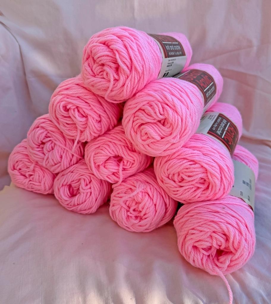 10 Caron Yarn Pink 100% DuPont Acrylic Vintage 4-ply Same Dye Lot USA 3oz Skeins