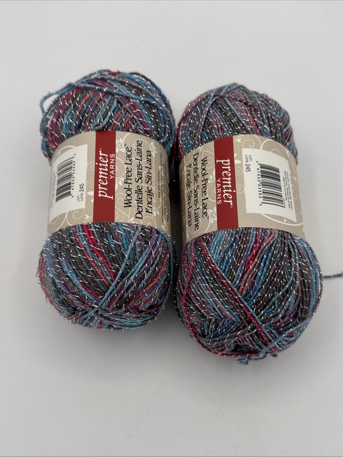 Lot of 2 Premier Yarns Wool-Free Lace Sea Sunset Metallic Yarn 448 Yds