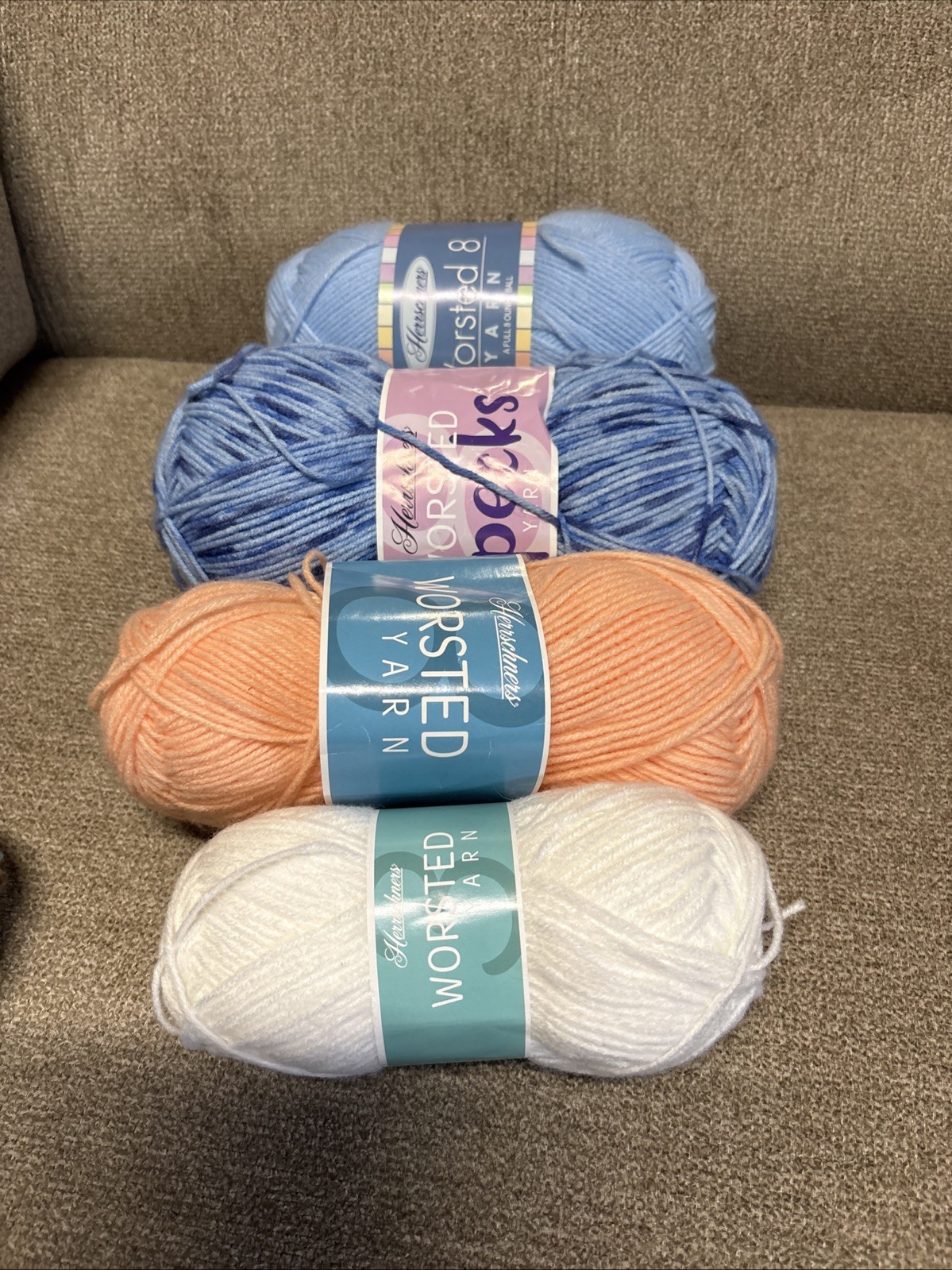 Lot 4 Skeins Herrschners Worsted Yarn 3 New, 1 Used White Peachy Raindrops Blue