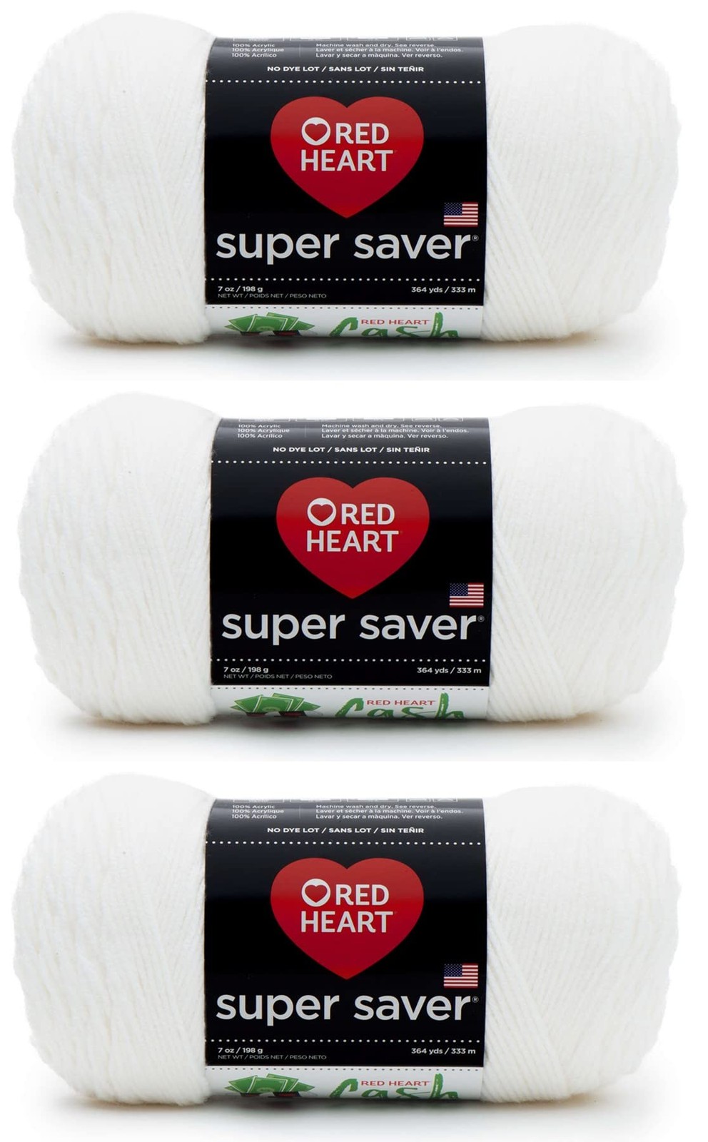 Super Saver White Yarn – 3 Pack of 198g/7oz – Acrylic – 4 Medium (Worsted) – …