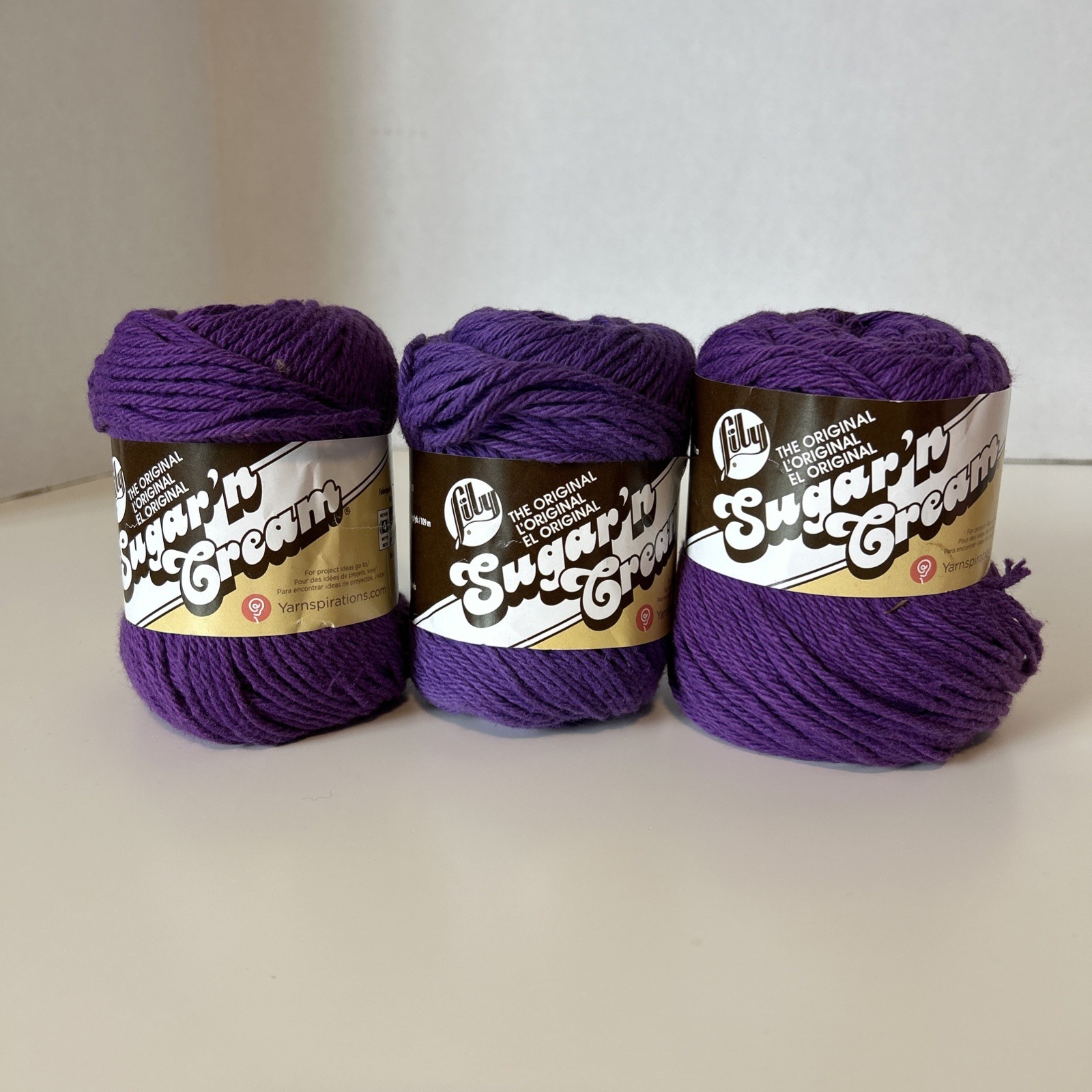 NEW Lily Sugar’n Cream Yarn Solid Black Currant (purple) Lot of 3 Skeins