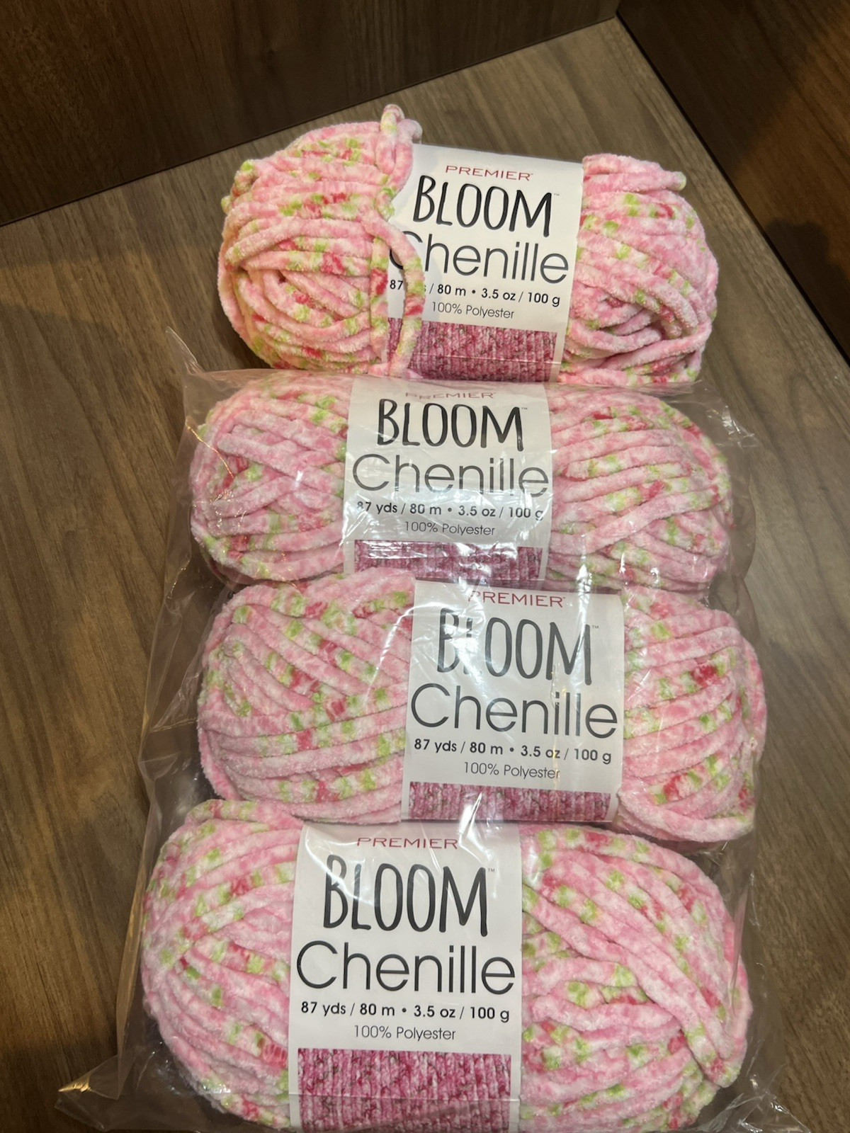 Premier BLOOM CHENILLE Yarn TULIP Polyester 3.5oz 87yds ea. Set of 4