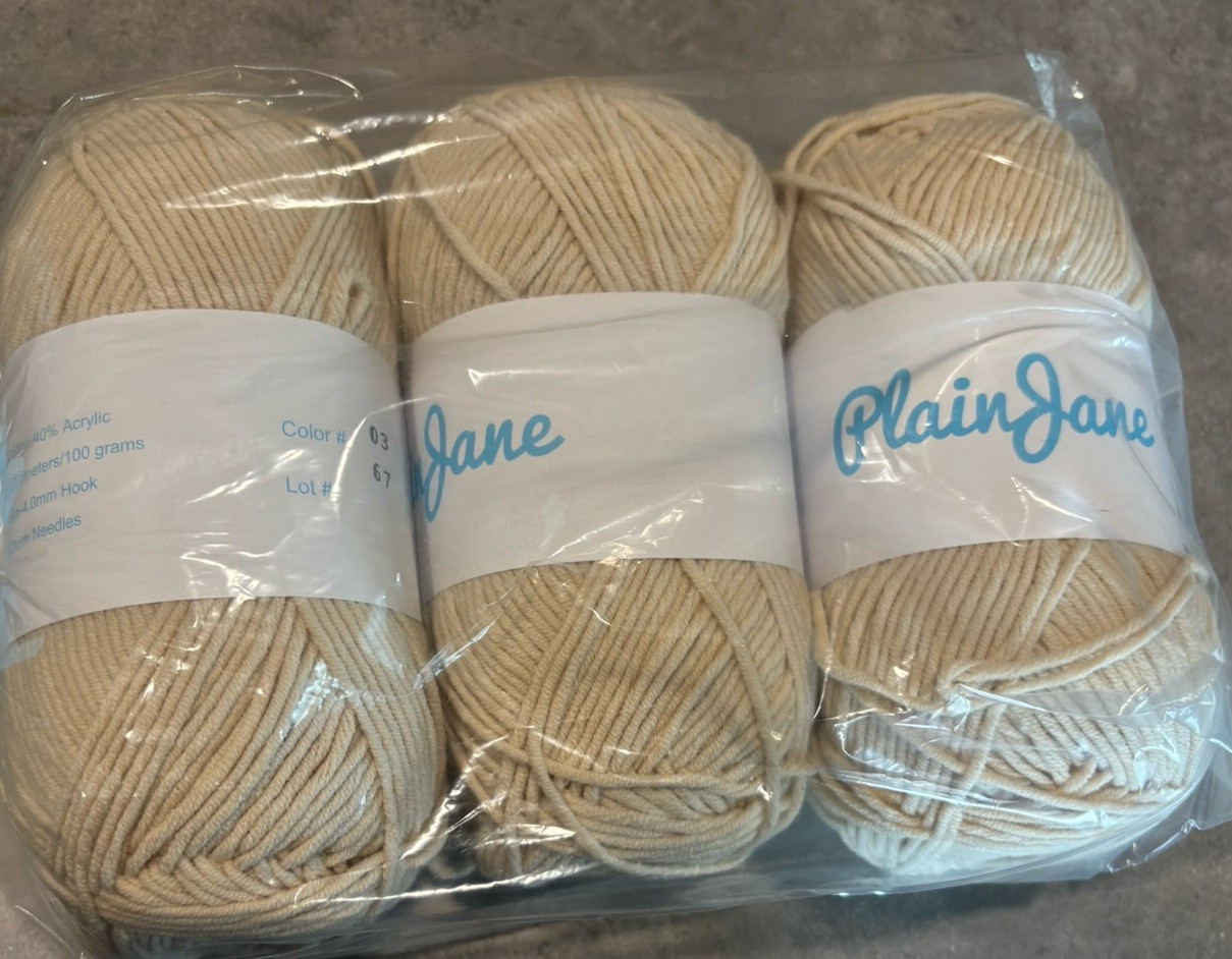 Plain Jane 3 Skeins 60% Cotton 40% Acrylic Yarn Cream Color 03 Lot # 67 Worsted