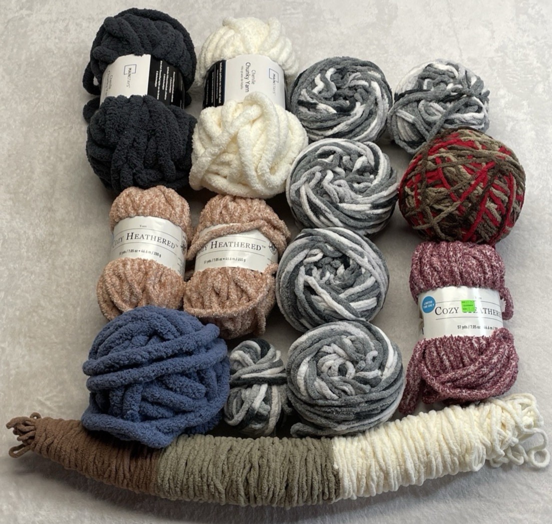 5.5 + Lb. Lot Chunky / Chenille Yarn Mixed Full & Partial Skeins Earth Tones