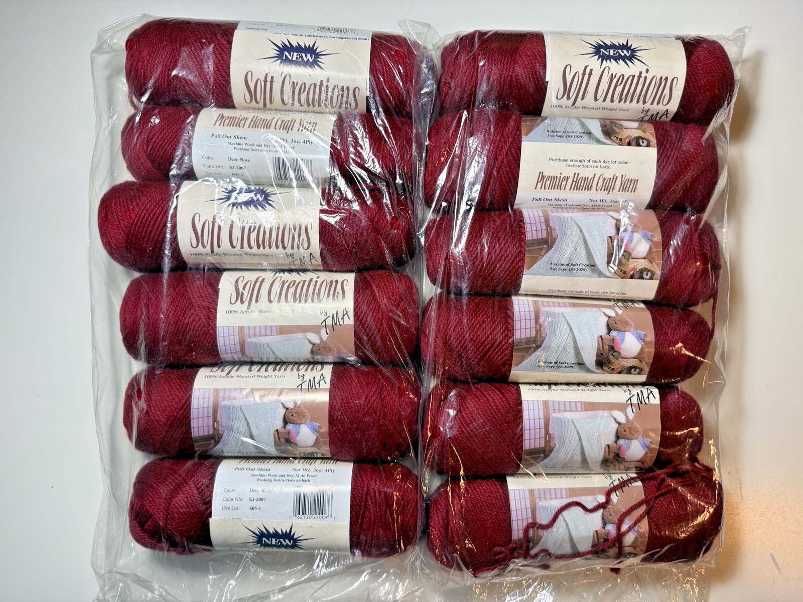 Vtg TMA Soft Creations Yarn #S3-2007 Deep Rose 3 oz 4 Ply Worsted Wt 12 Skeins