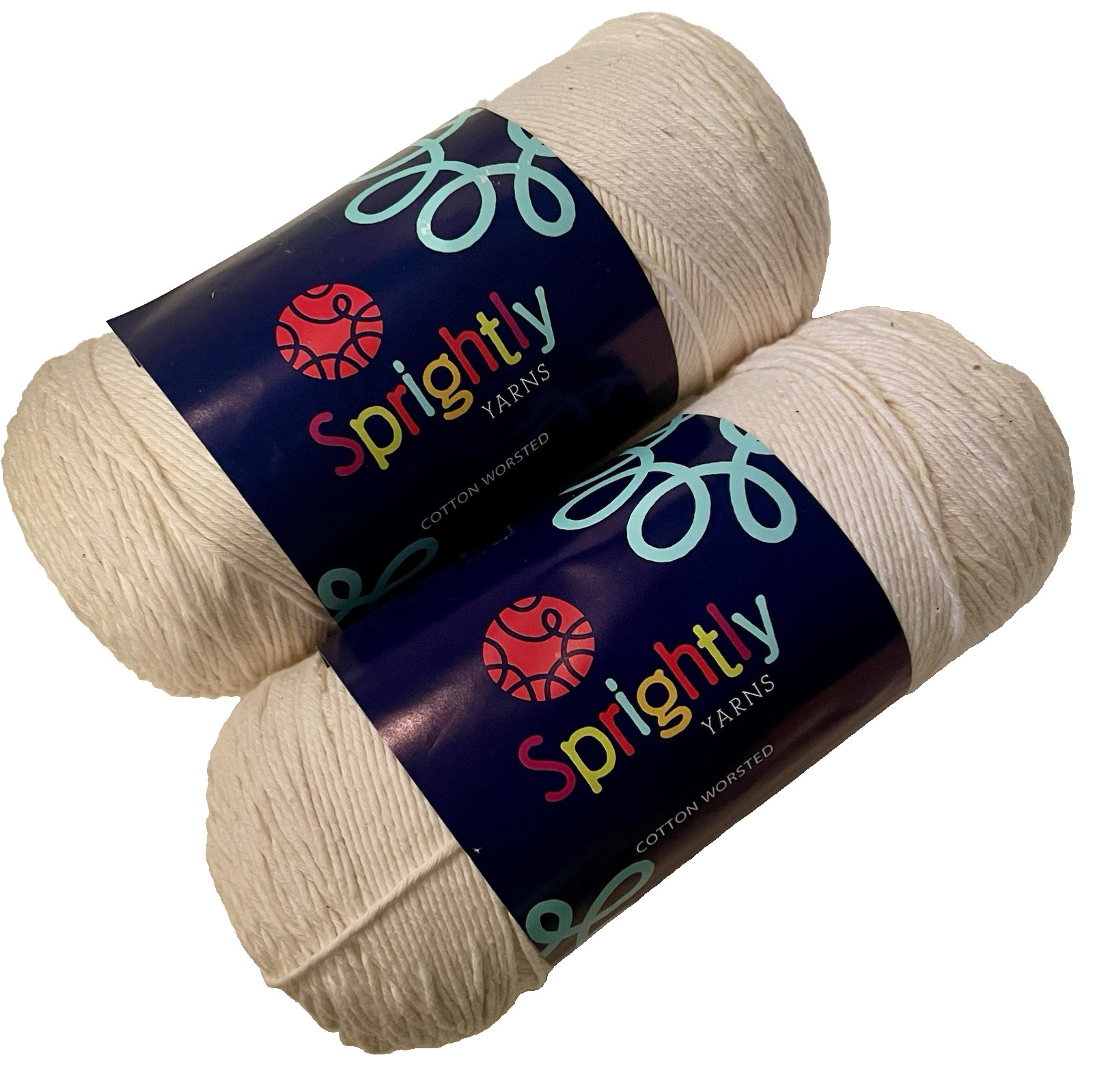 Sprightly~ COTTON Worsted YARN~ ECRU ~ Pack of 2 ~HUGE 300g (10.5oz), 525 Yards