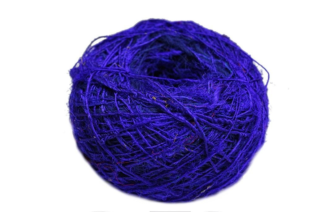 Recycled Sari Silk Yarn – Solid Color Royal Blue (100 Grams)