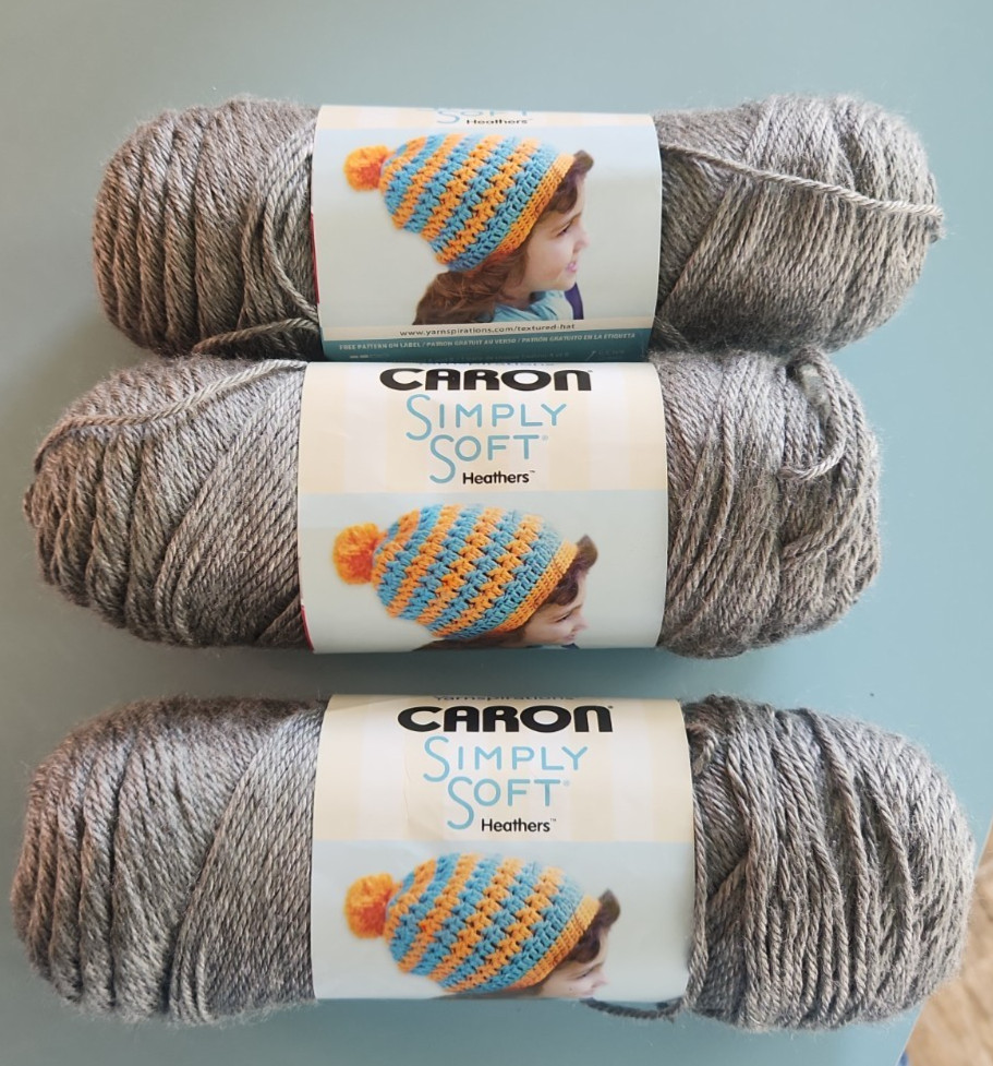 3 Skeins Caron Simply Soft Heathers Yarn Grey Heather #9509 5 Ounces Each