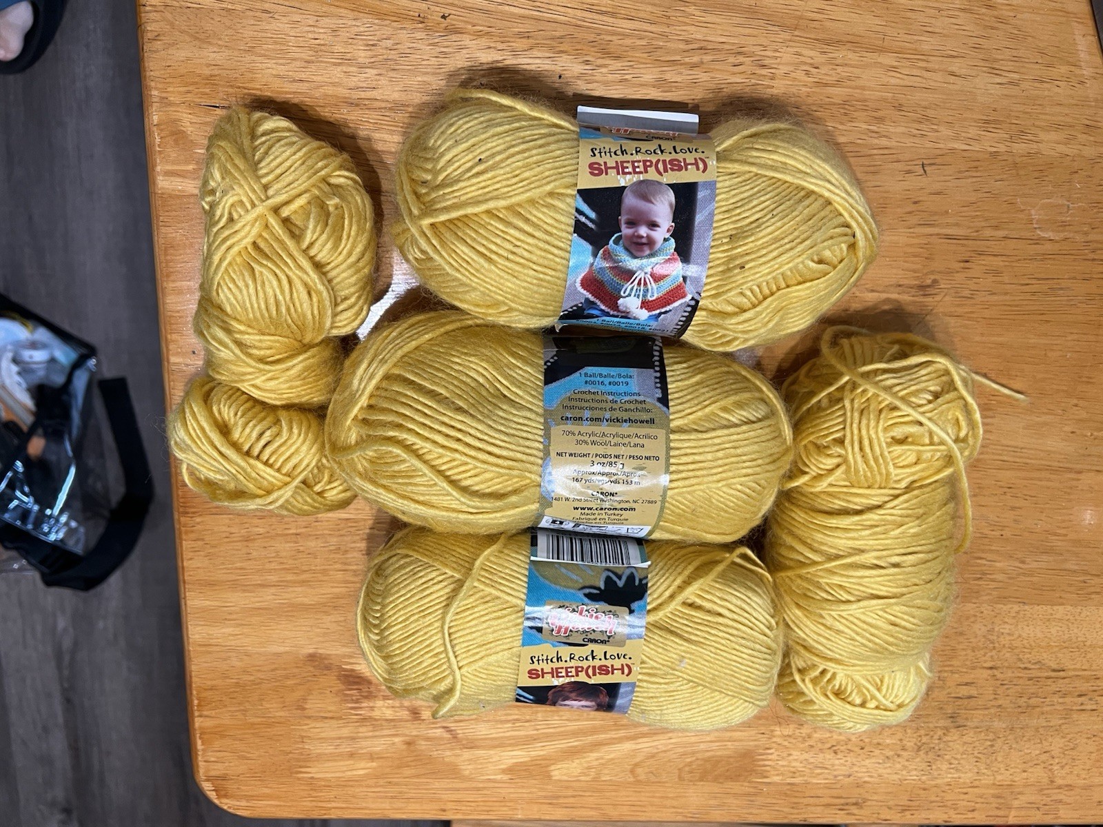 Caron Sheep(ish) Yarn Lot Mustard Yellow Wool Blend Mixed Skeins Crochet Bundle