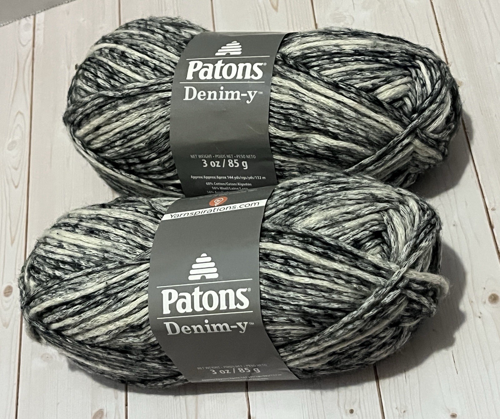 lot of two full skeins Patons Denim-y yarn Black Denim same dye lot