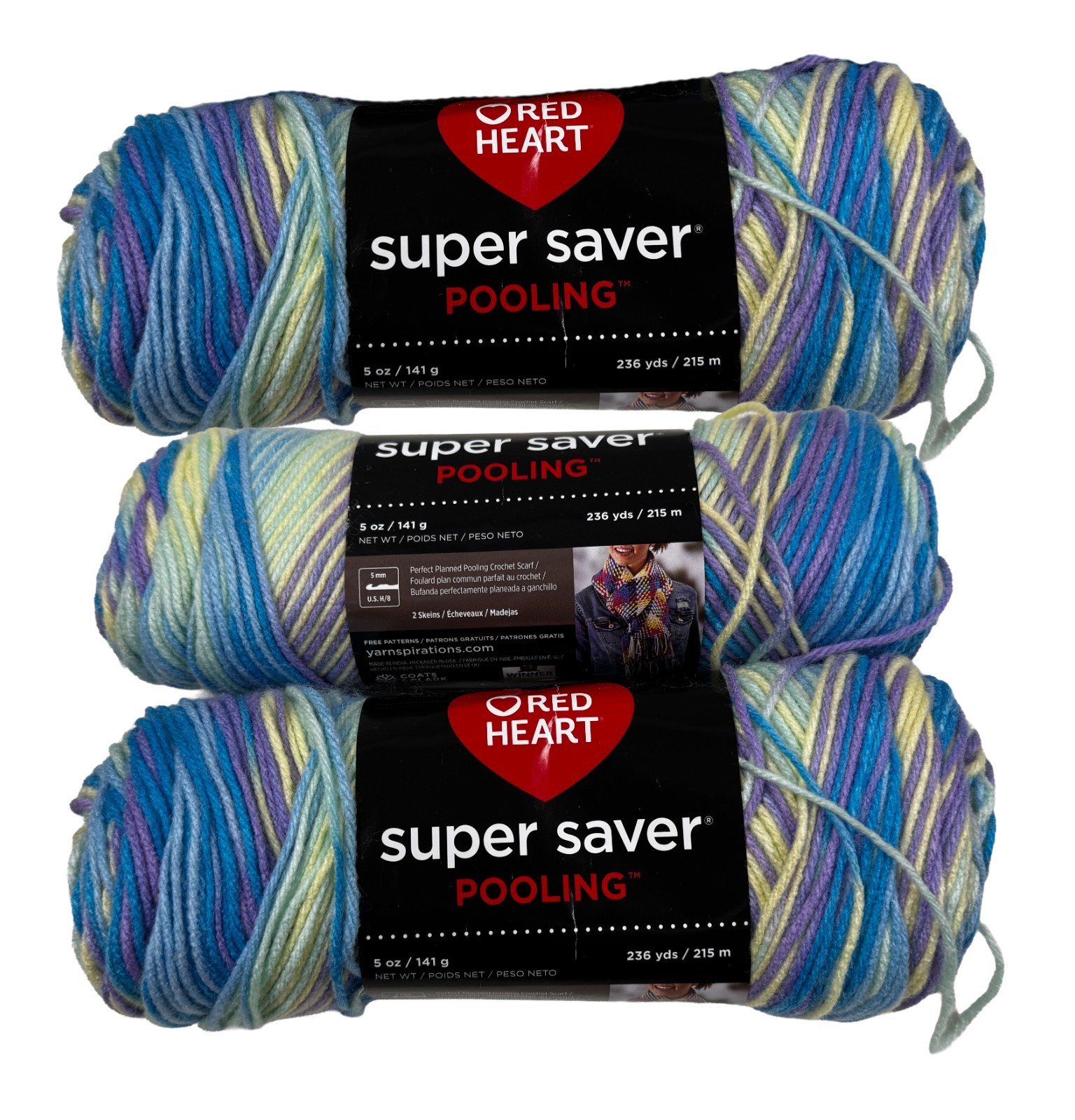 Red Heart Super Saver Yarn Stillwater 3 Packs Skeins 236 Yards Each Acrylic